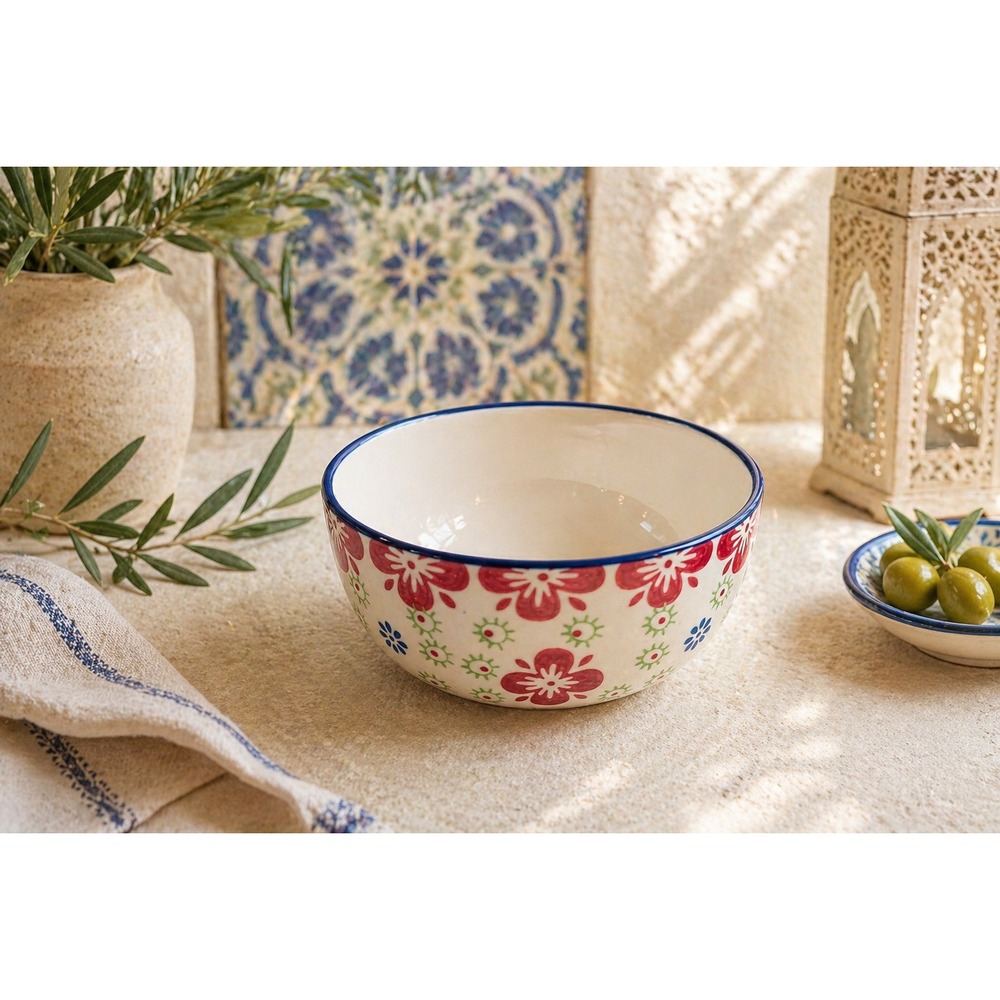 Signature‎ Housewares Stoneware Floral Bowl Pink Blue Boho Small 4.5"